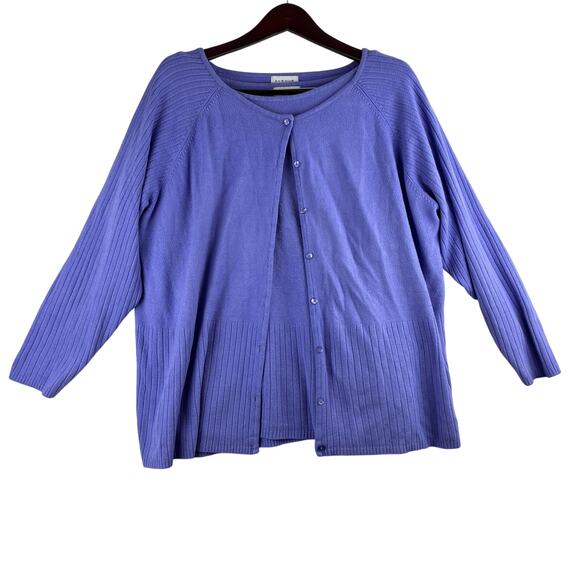 Avenue 2 Pcs Sweater Cardigan Womens Plus Size 26/28 Purple Soft Pullover Button - Picture 1 of 13